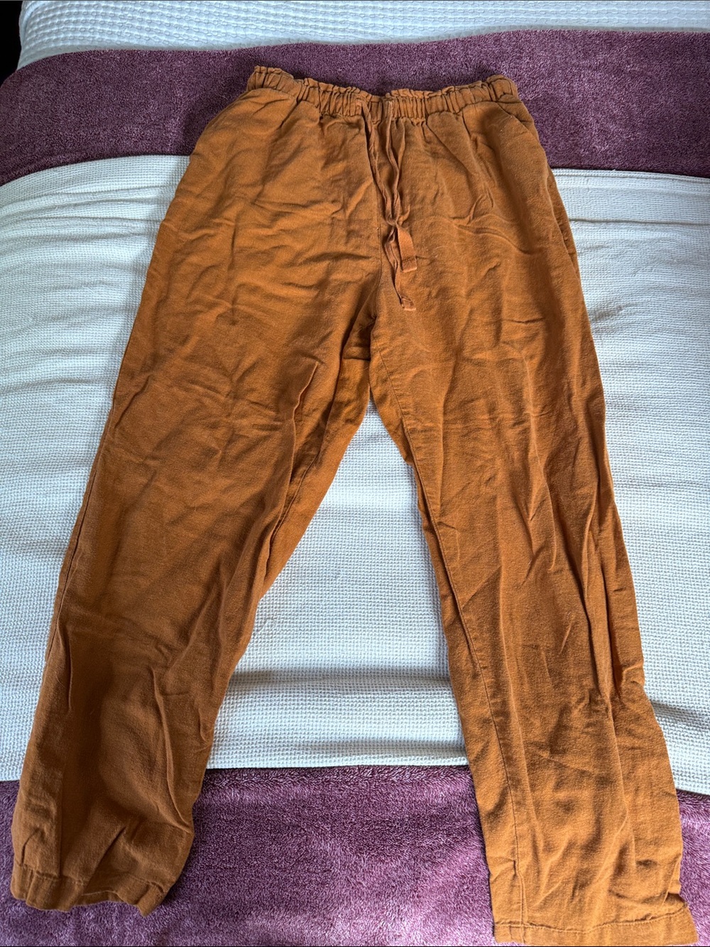 Love Tree Women’s Drawstring Linen Pants in Burnt Orange